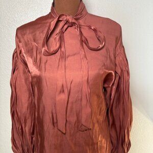 INA Copper Satin Tie-Neck Blouse – Size M